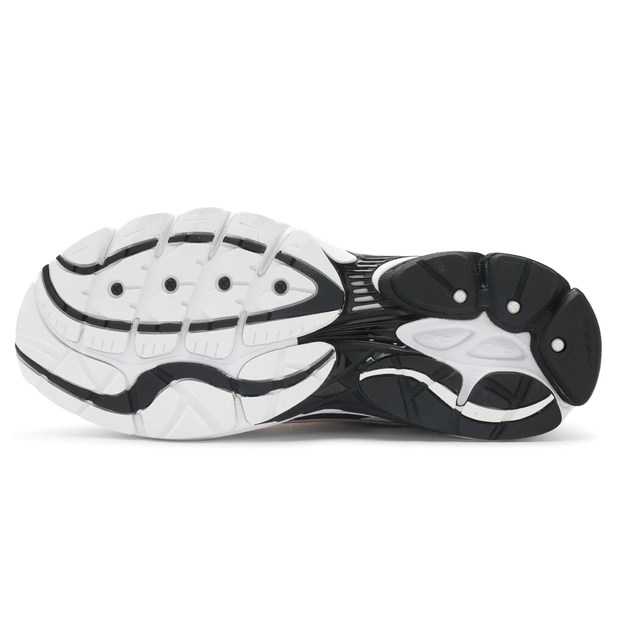 Sole View of Saucony Progrid Omni 9 Speed Shades White Black Orange Vo2 S71057-2